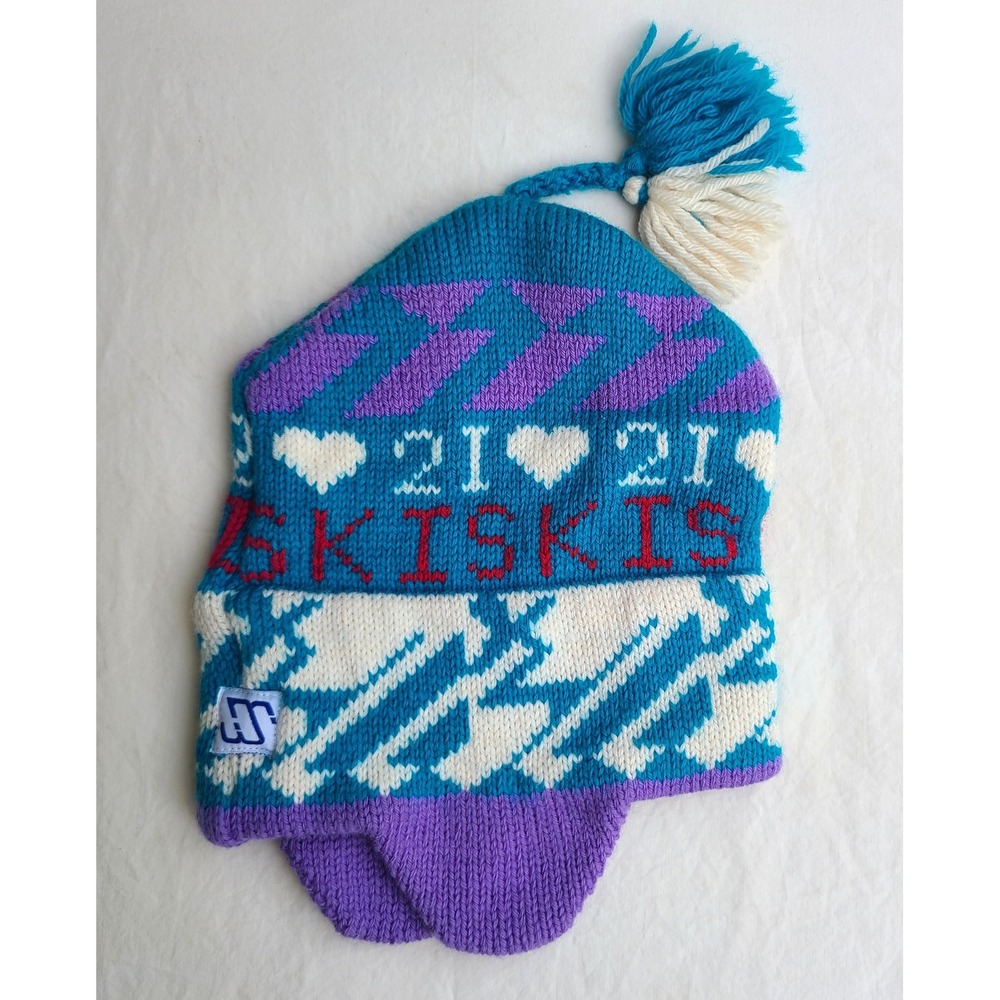 Vintage NWOT Murray 100% Wool Love 2 Ski Blue Winter Snow Hat PomPom Made Canada